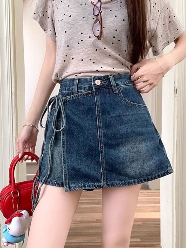 Denim Shorts Women - شورت جينز نسائي بخصر مرتفع، أزرق