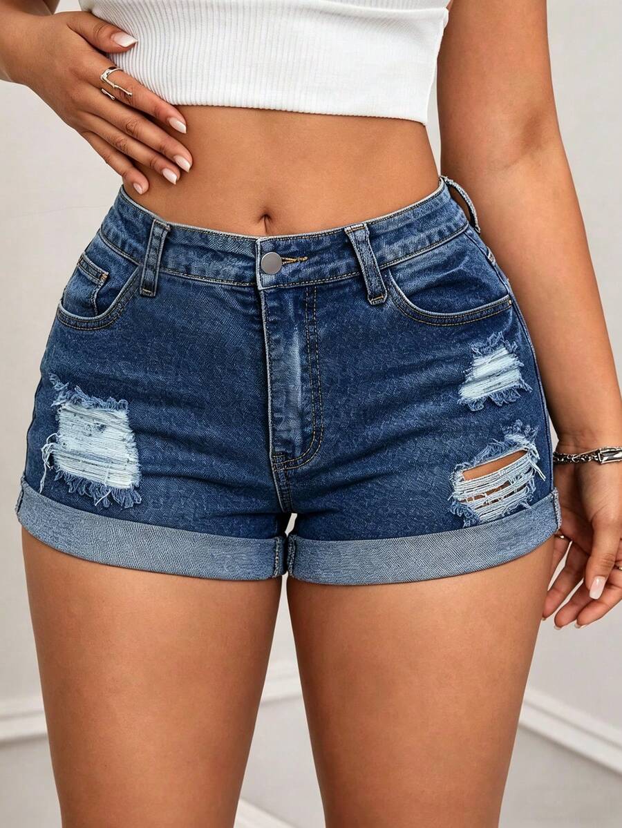 Denim Shorts Women - شورتات جينز نسائية ممزقة مع أطراف