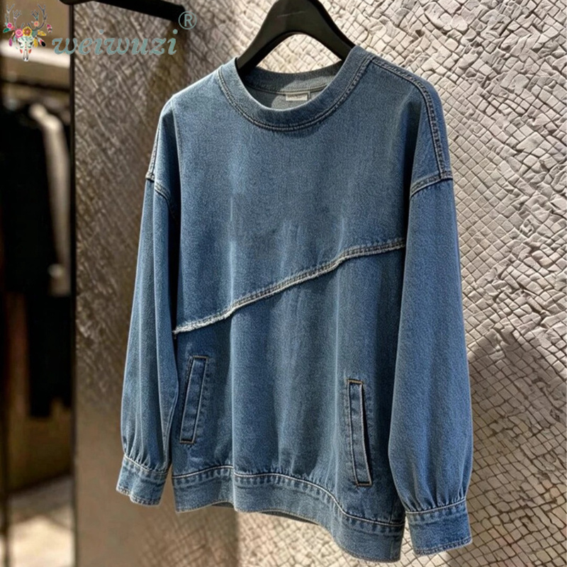 Women'S Fashion Long Coat - جاكيت جينز نسائي بقصة غير منتظمة،