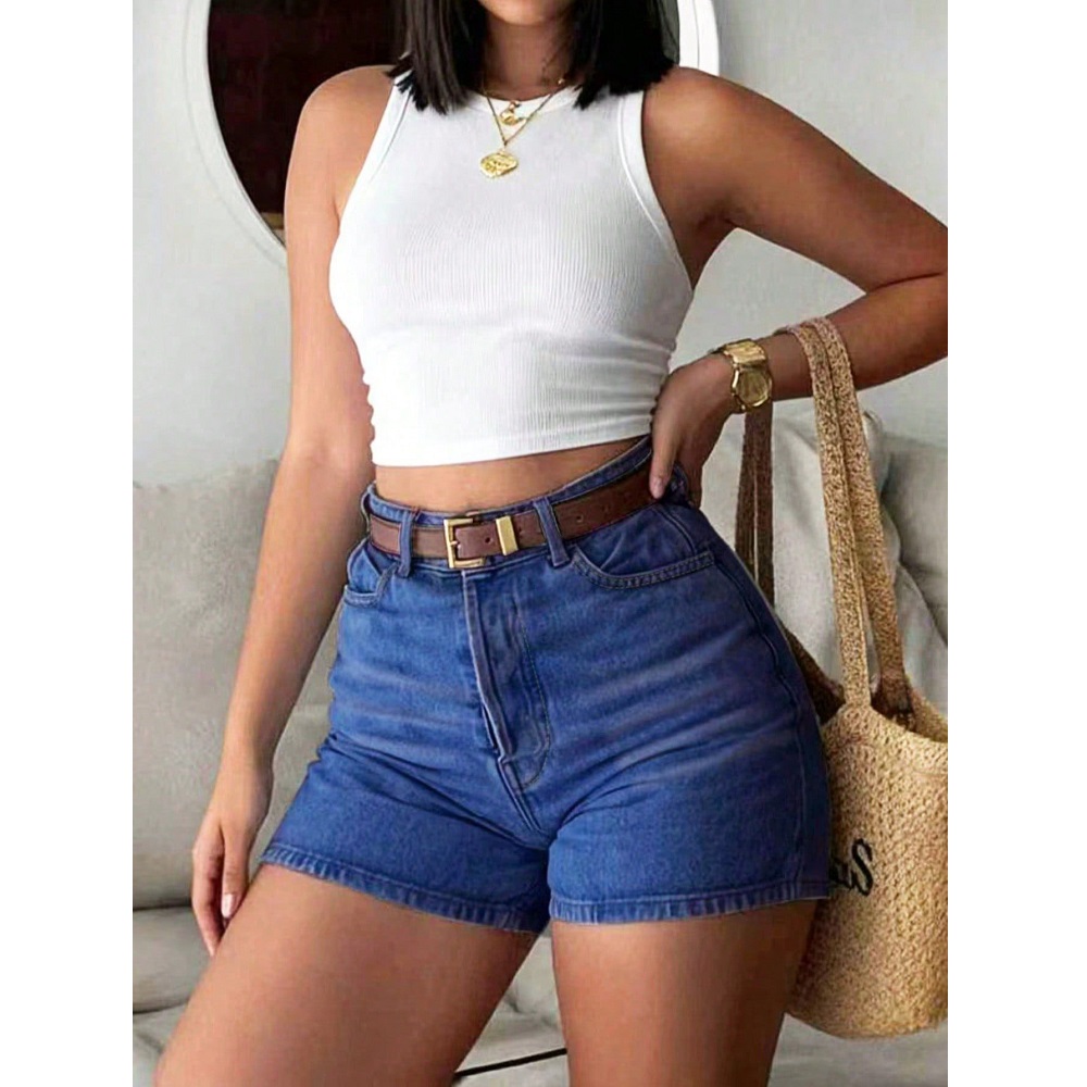 شورت جينز نسائي صيفي بخصر مرتف - مراجعة Denim Shorts Women وسعره