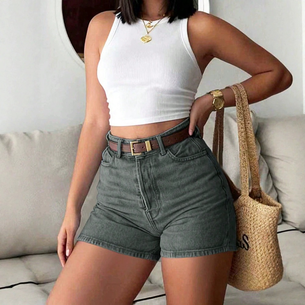 شورت جينز نسائي صيفي بخصر مرتف - مراجعة Denim Shorts Women وسعره