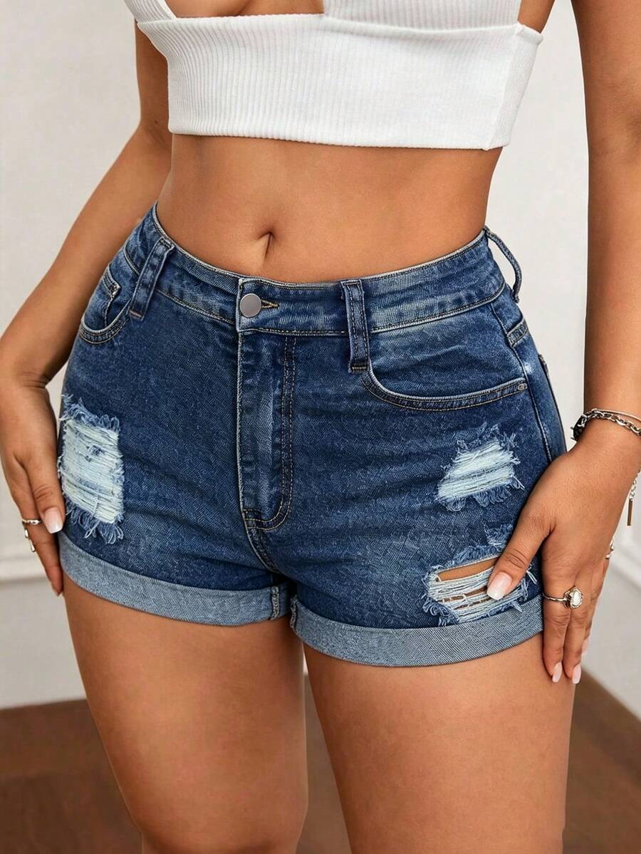 شورتات جينز نسائية ممزقة مع أط - مراجعة Denim Shorts Women وسعره